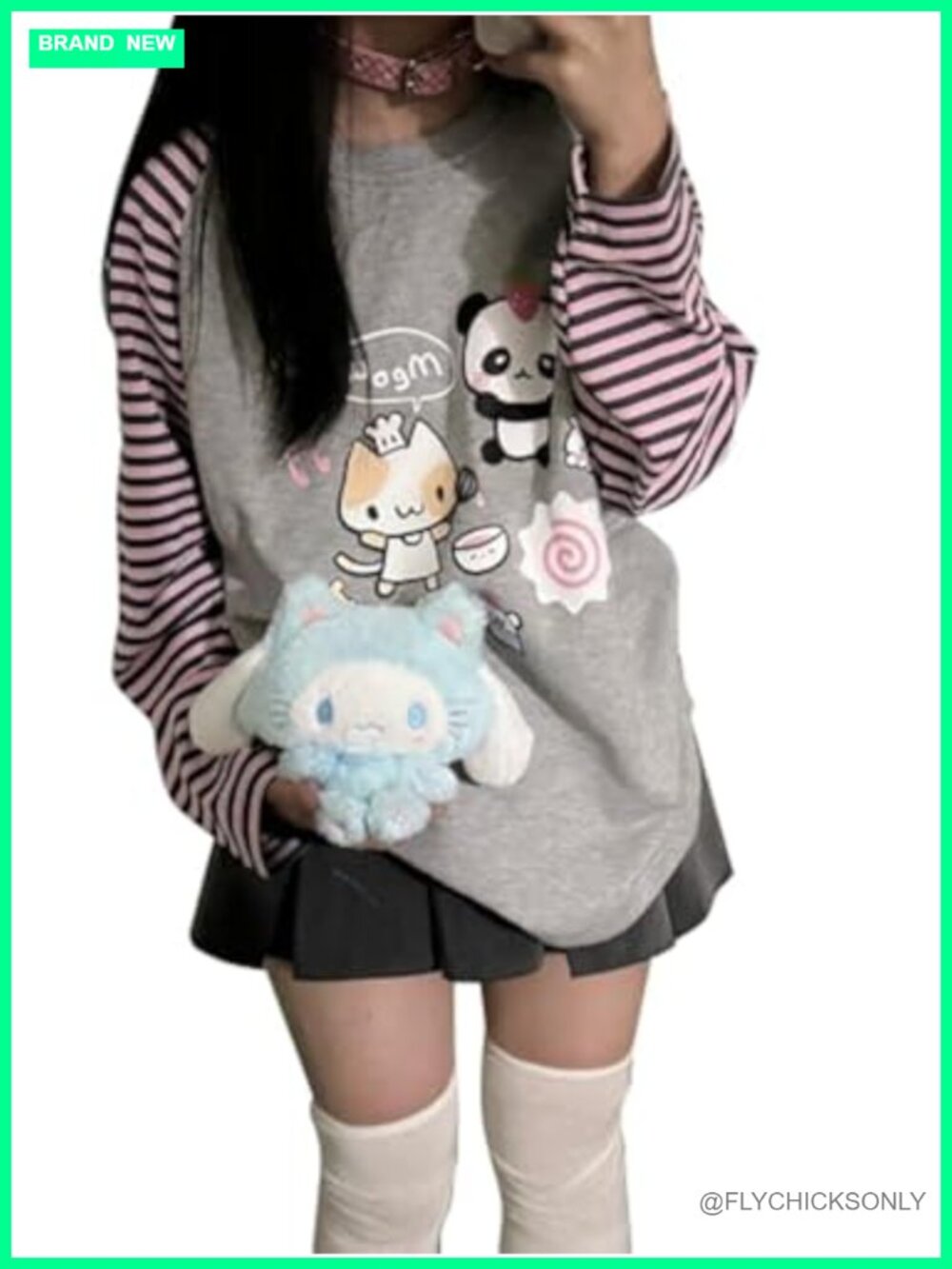 Kawaii Striped Crewneck Sweatshirt Harajuku Anime Pullover